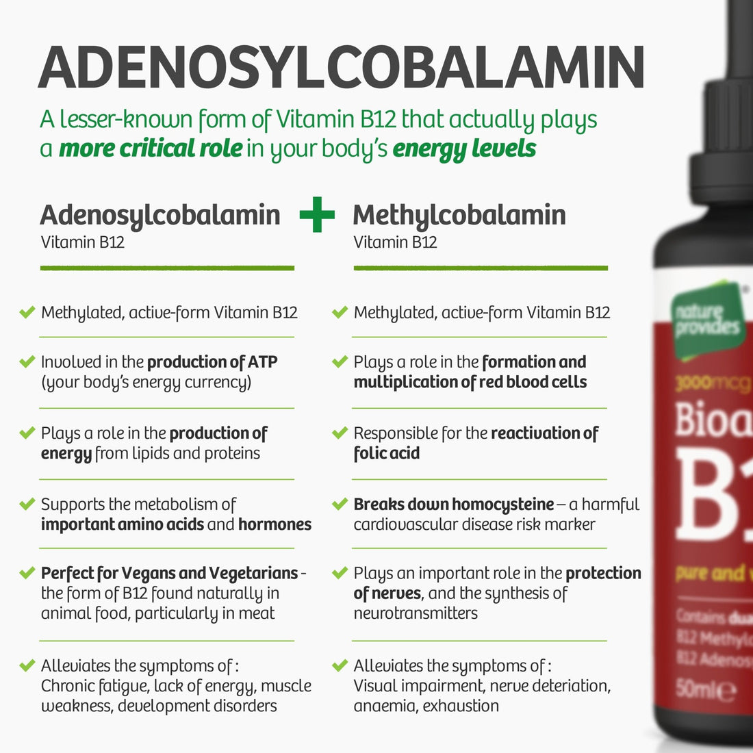 Nature Provides Liquid Vitamin B12 (Bioactive B12, 3000 mcg) Made in the UK - 50ml - Nature Provides