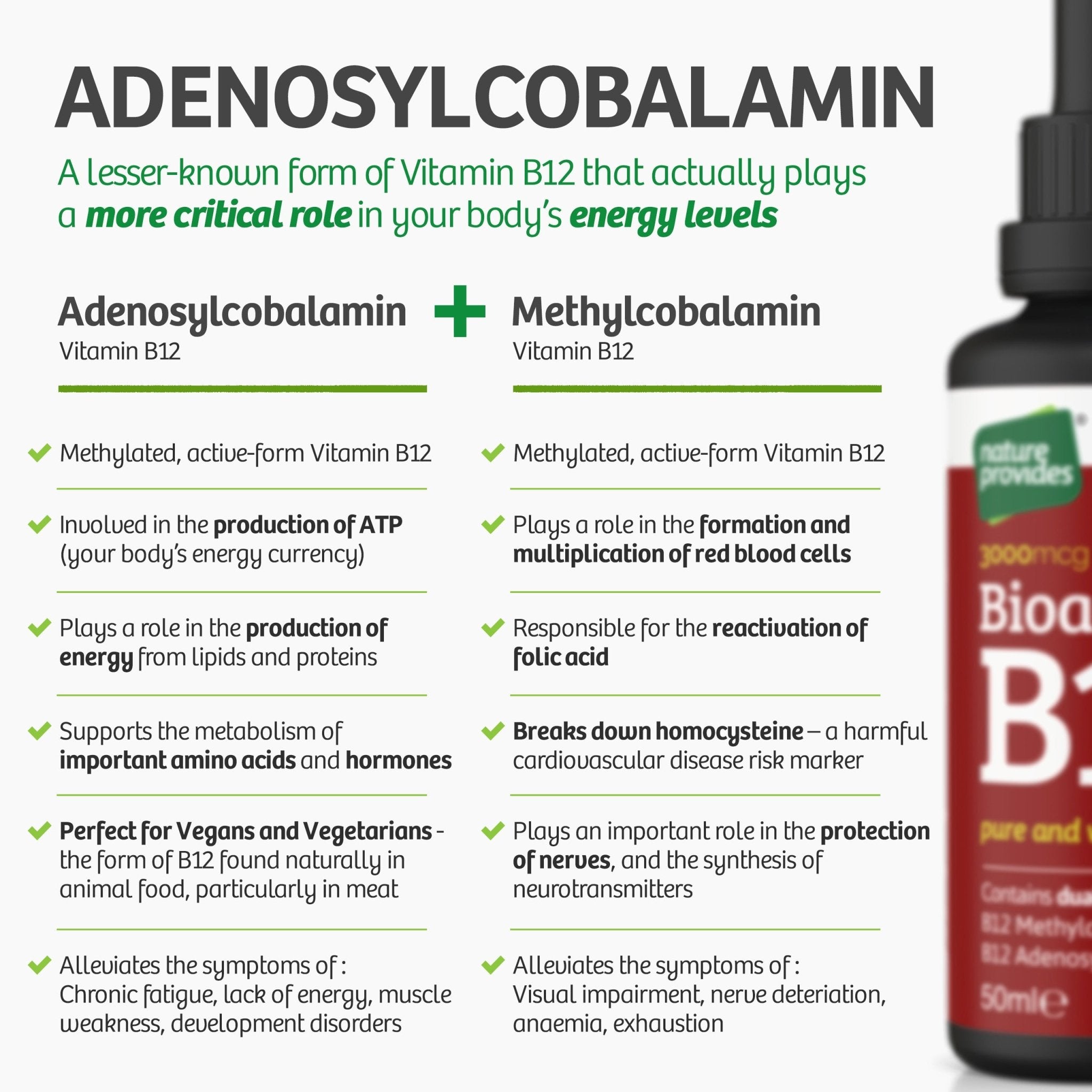 Nature Provides Liquid Vitamin B12 (Bioactive B12, 3000 mcg) Made in the UK - 50ml - Nature Provides