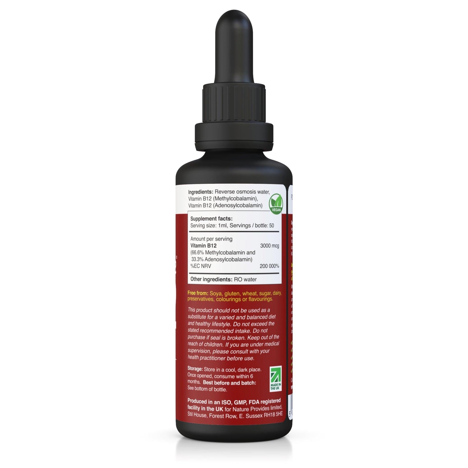 Nature Provides Liquid Vitamin B12 (Bioactive B12, 3000 mcg) Made in the UK - 50ml - Nature Provides