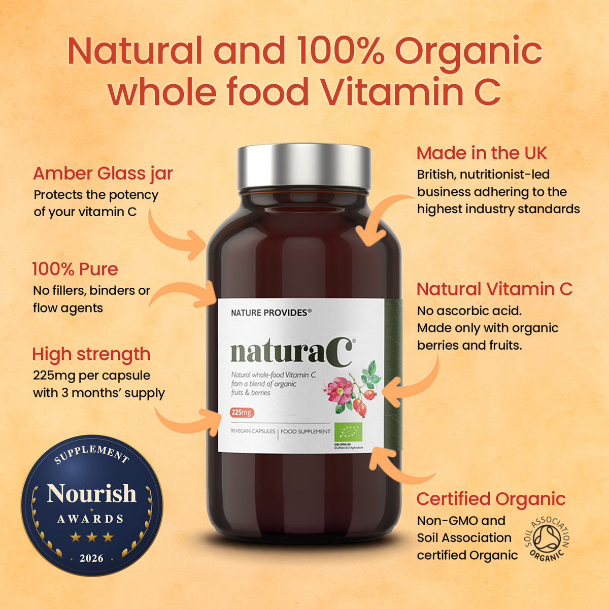 naturaC® (225mg) Organic Whole Food Vitamin C - 90 Capsules