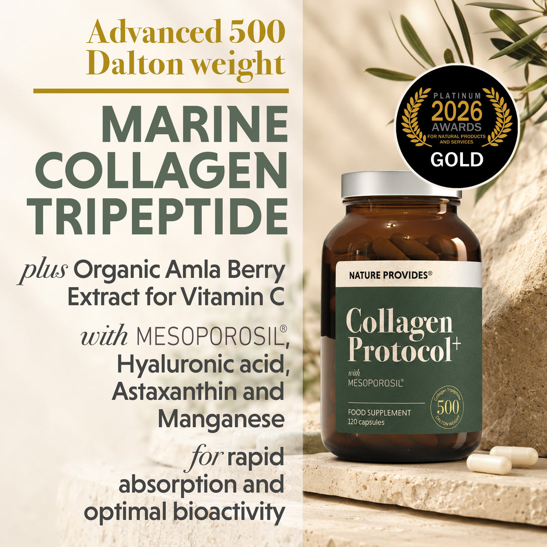 Collagen Protocol+ 500 Da Marine Collagen with Organic Vitamin C - 120 Caps