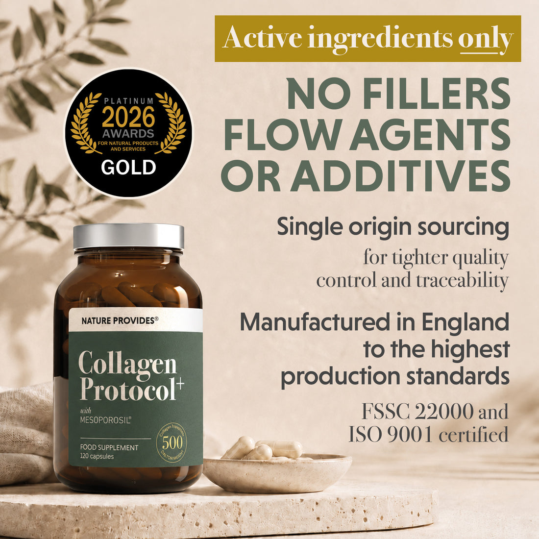 Collagen Protocol+ 500 Da Marine Collagen with Organic Vitamin C - 120 Caps